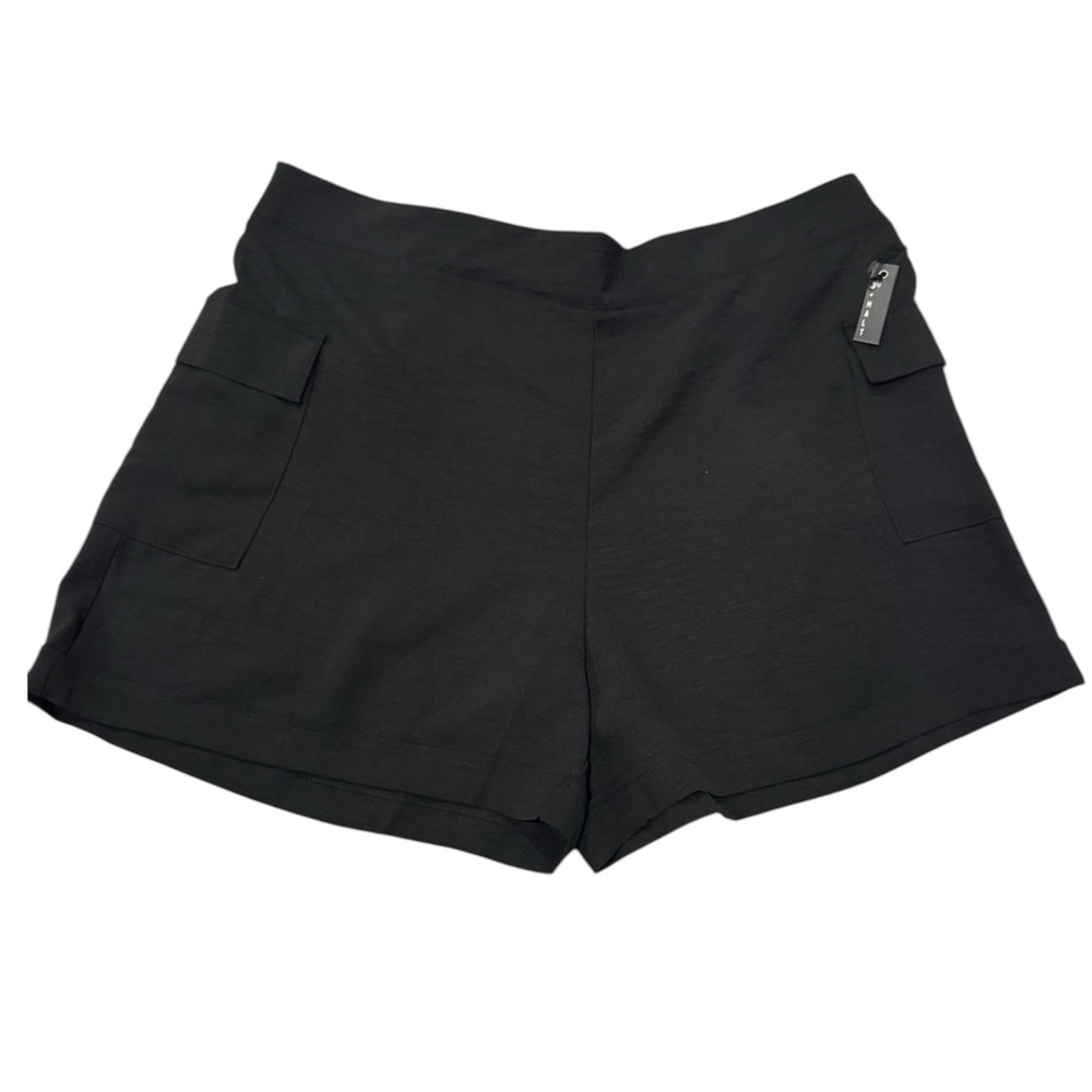 Black Cargo Shorts with Wide Waistband and Straight Cut